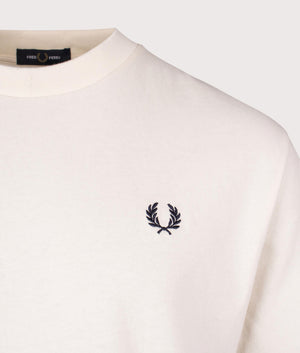 Fred Perry Embroidered Champion T-Shirt in Ecru. Shot at EQVVS. Detail shot. 