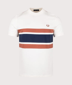 Fred Perry panelled T-shirt in Ecru, 100% cotton. Front shot. 