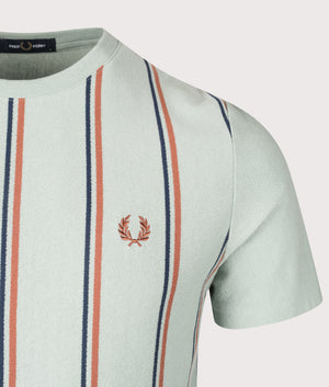 Silver Blue Striped Crepe Pique T-Shirt by Fred Perry. Shot at EQVVS. Detail shot. 
