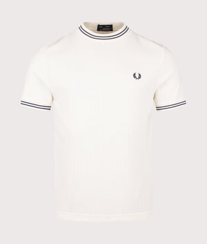 Fred Perry Ribbed jersey T-shirt in Ecru, 100% cotton at EQVVS. Front shot. 