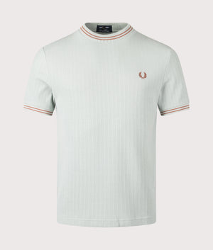 Ribbed Jersey T-Shirt in Silver Blue by Fred Perry. Shot at EQVVS. Front shot. 