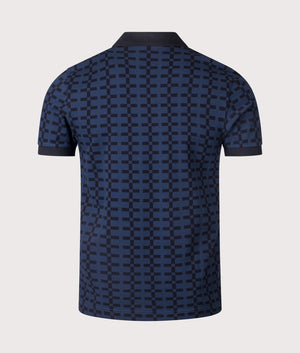 Fred Perry, Jacquard Print Polo Shirt, Tennis Blue, Eqvvs Menswear, back shot angle