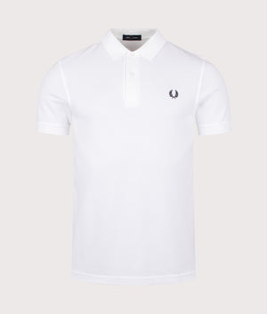 The Fred Perry Polo Shirt in White, 100% Cotton at EQVVS Lincoln. Front Shot. 