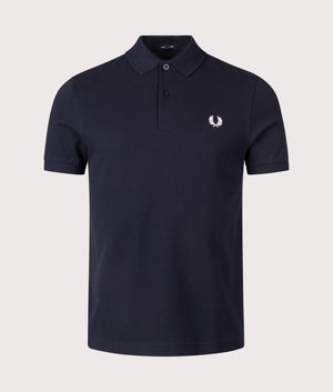 The Fred Perry Polo Shirt in Navy, 100% Cotton at EQVVS. Front Shot. 