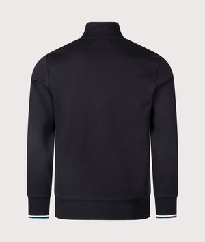 Fred Perry Quarter Zip Sweatshirt in Black, 100% Cotton at EQVVS. Back Shot. 