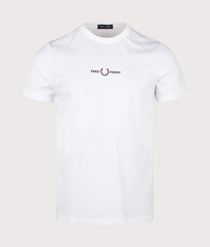 Fred Perry Embroidered White T-shirt, 100% Cotton at EQVVS. Front shot. 