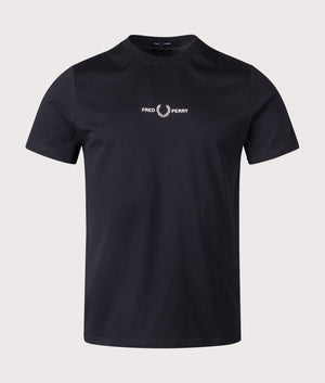 Fred Perry Embroidered T-shirt in Black, 100% Cotton at EQVVS. Front Shot. 