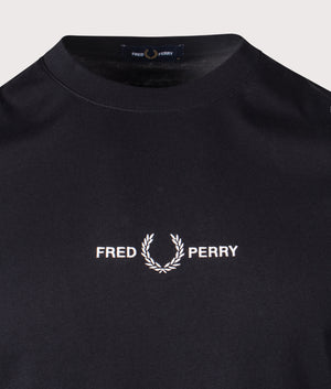 Fred Perry Embroidered T-shirt in Black, 100% Cotton at EQVVS. Detailed Logo Shot. 