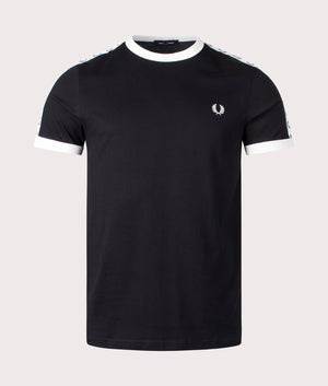 Fred Perry Taped Ringer T-Shirt in Black at EQVVS. Front Angle Shot.