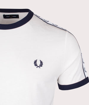 Fred Perry Taped Ringer T-Shirt in White at EQVVS. Angle Shot.