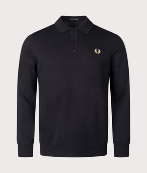 Fred Perry Long Sleeve Knitted Polo Shirt in Black at EQVVS Menswear Front Shot