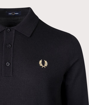 Fred Perry Long Sleeve Knitted Polo Shirt in Black at EQVVS Menswear Detail Shot