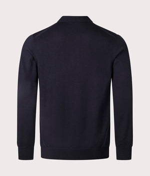 Fred Perry Long Sleeve Knitted Polo Shirt in Navy at EQVVS Menswear Back Shot