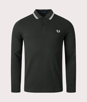 Long Sleeve Twin Tipped Polo Shirt- Fred Perry- Night Green- EQVVS- Front-Image