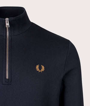 Quarter Zip Sweatshirt in Navy by Fred Perry. EQVVS Shot.