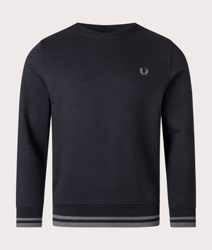 Rib Detail Sweatshirt in Black by Fred Perry. EQVVS Front Angle Shot.