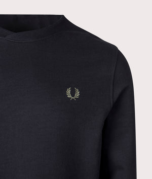 Rib Detail Sweatshirt in Black by Fred Perry. EQVVS Detail Shot.