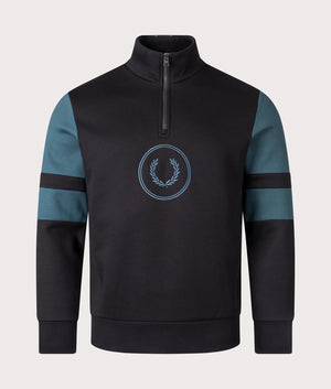 Colourblock Quarter Zip Sweatshirt in Black by Fred Perry. EQVVS shot. 