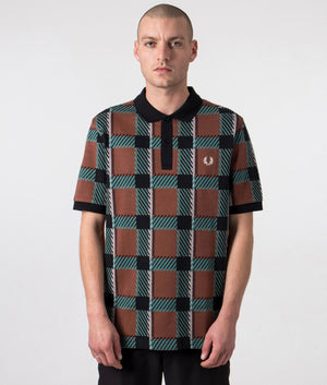 Glitch-Tartan-Polo-Shirt-S54-Whisky-Brown-Fred-Perry-EQVVS-Front-Image