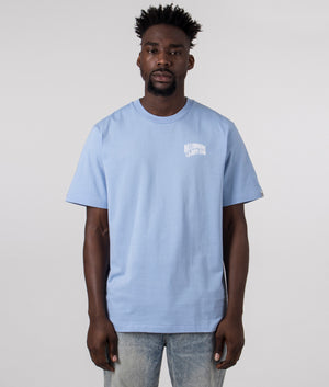 Billionaire Boy's Club Small Arch Logo T-Shirt in Blue. Front angle model shot at EQVVS