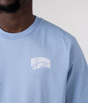 Billionaire Boy's Club Small Arch Logo T-Shirt in Blue. Detail angle model shot at EQVVS