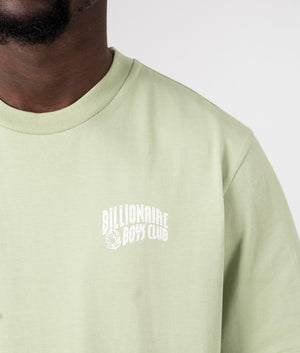 Billionaire Boy's Club Small Arch Logo T-Shirt in Green. Detail angle model shot at EQVVS