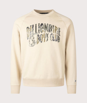 Camo Arch Logo Sweatshirt in Sand by Billionaire Boys Club. EQVVS Menswear Front Shot. 