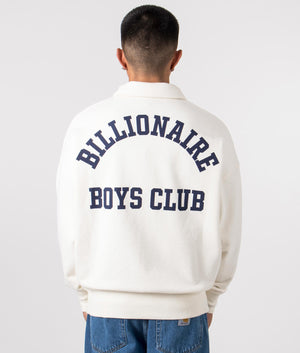 College Quarter Zip Sweatshirt in Off White by Billionaire Boys Club. EQVVS Menswear Front Model Shot. 