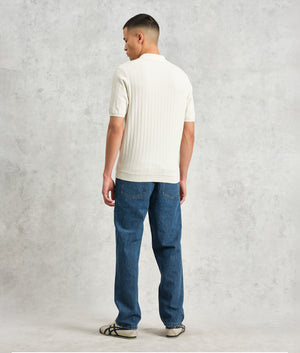 Wax London Naples Polo Shirt in Ecru at EQVVS. Back Shot Model.