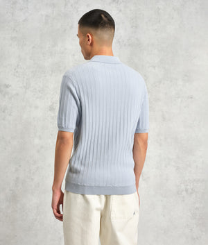 Wax London Naples Polo Shirt in Blue at EQVVS. Back Shot Model.