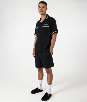 REPRESENT Relaxed Fit Resort Shirt in Jet Black. Full body model shot at EQVVS.