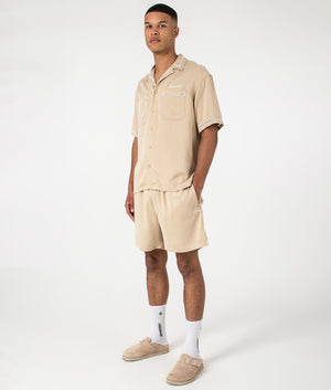 REPRESENT Relaxed Fit Resort Shirt in Latte . Full Length model shot at EQVVS.