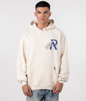 Luggage Tag Hoodie in Antique White by Represent. EQVVS Model Shot.