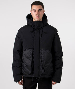 represent, Layered Hooded Puffer, jet black, Eqvvs Menswear, front shot angle