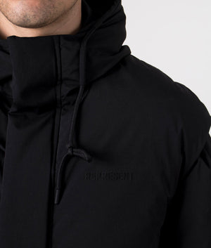 represent, Layered Hooded Puffer, jet black, Eqvvs Menswear, detailed shot angle