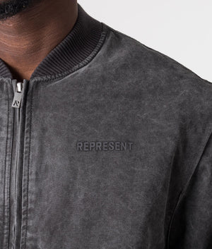 Inset Sleeve Bomber Jacket in Stained Black by Represent. EQVVS Model Shot. 