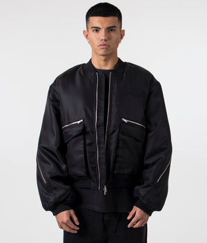 Zip Back Bomber Jacket in Jet Black by Represent. EQVVS Menswear Front Model Shot. 