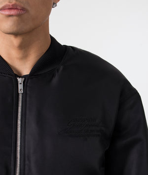 Zip Back Bomber Jacket in Jet Black by Represent. EQVVS Menswear Detail Model Shot. 