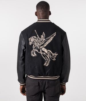 Bellerophon Wool Varsity Jacket in Jet Black by Represent. EQVVS Model Back Shot. 