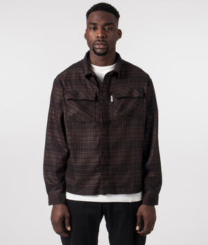 Oversized Rep Flannel Shirt in Coffee from REPRESENT. Front detail model shot at EQVVS.