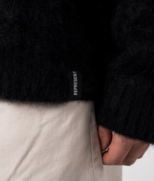 Represent, Cable Knit Jumper, jet black,Eqvvs Menswear, detailed shot angle