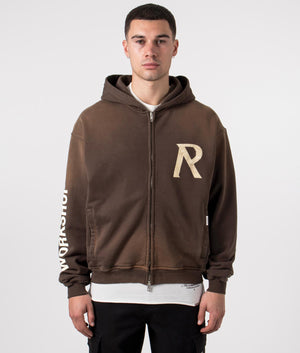 Represent, Masking Tape Initial Zip Hoodie, cedar, Eqvvs Menswear, front shot angle