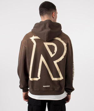 Represent, Masking Tape Initial Zip Hoodie, cedar, Eqvvs Menswear, back shot angle