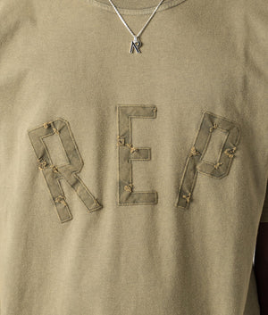 Rep Applique T-Shirt in Fawn by Represent. EQVVS Model Shot. 