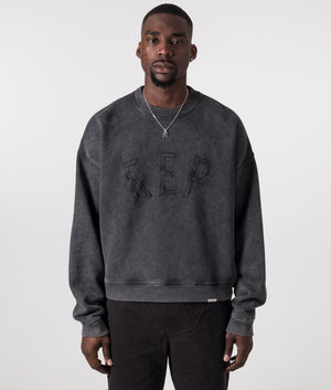 Rep Applique Sweatshirt in Vintage Black by Represent. EQVVS Model Shot. 