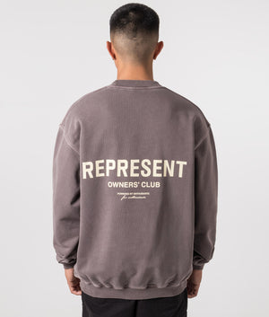 Represent Owners Club Sweatshirt in Fog. EQVVS Model Shot. 