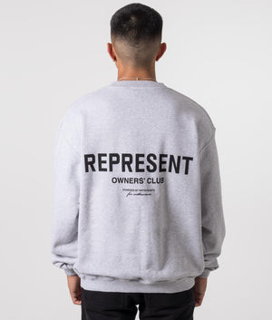 Represent Owners Club Sweatshirt in Ash Grey. EQVVS Model Shot. 