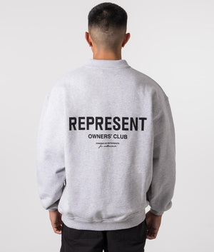 Represent Owners Club Polo Collar Sweatshirt in Ash Grey by Represent. EQVVS Model Shot. 