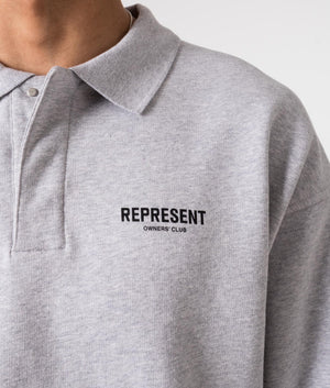 Represent Owners Club Polo Collar Sweatshirt in Ash Grey by Represent. EQVVS Model Shot. 