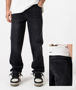 Represent, Straight Leg R2 Jeans, black, Eqvvs Menswear, front and detail shot 